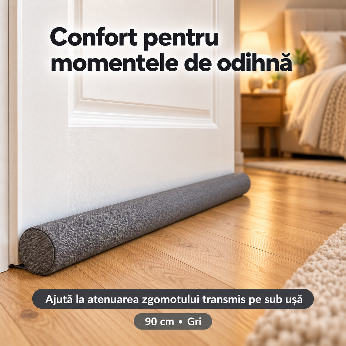 Set 1 + 1 GRATIS! Bandă izolatoare pentru ușă, 90 cm, gri – Protecție împotriva curentului, zgomotului și prafului Glorio.ro