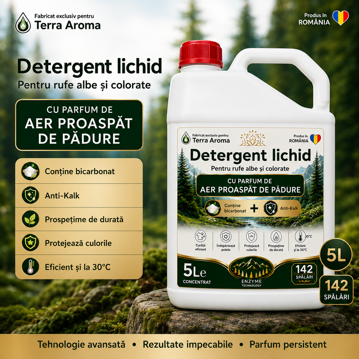 Detergent Lichid Terra Aroma – Parfum de Aer Proaspat de Pădure - 5L cu 142 spalari Glorio