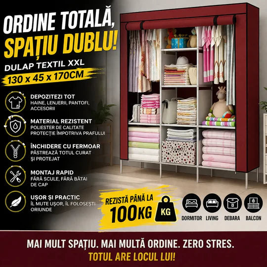 Dulap pliabil din material textil, dublu, 105 x 45 x 175 cm Glorio
