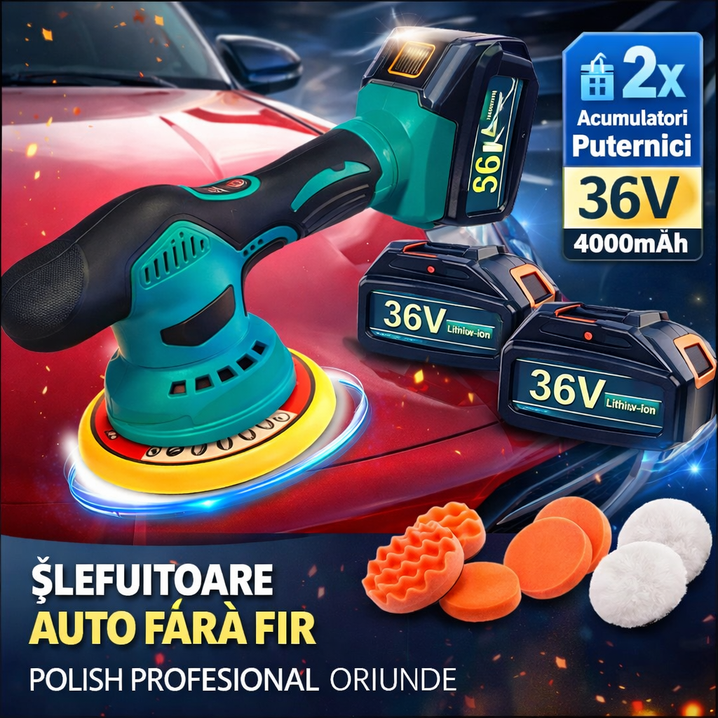 Aparat Polish Auto cu 2 acumulatori 36V, fara fir, portabil Glorio
