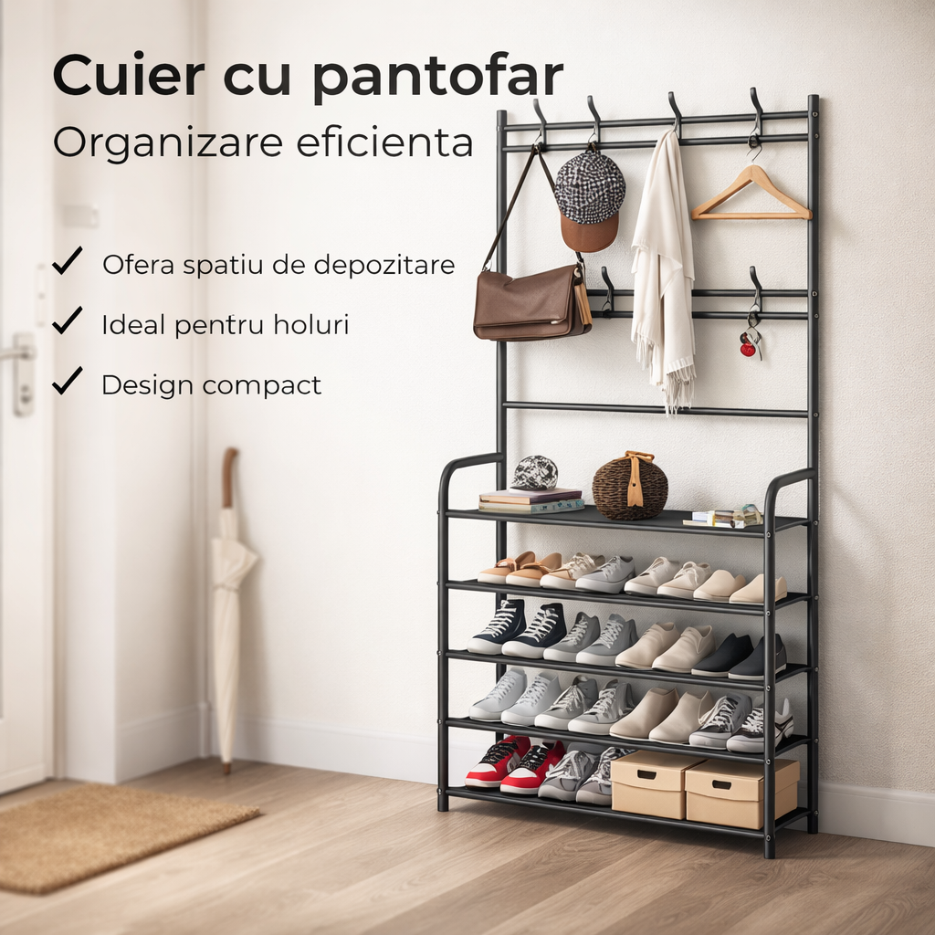 Cuier cu Pantofar Metalic – 5 Rafturi Glorio