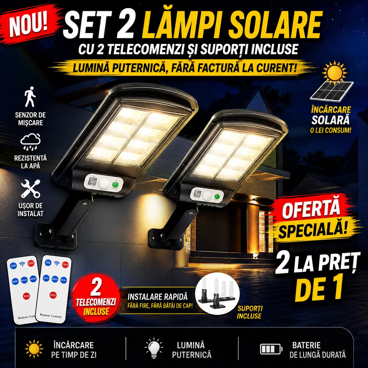 Set 2 Lampi solare 180 LED 8 casute 150 W bucata Glorio