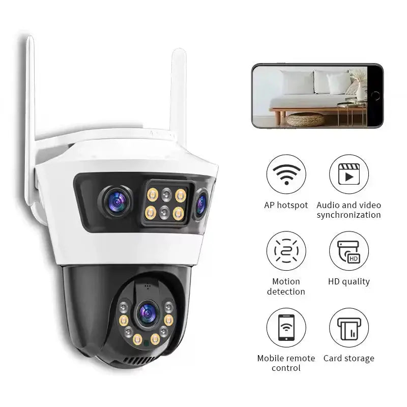 Camera de Supraveghere cu 3 Lentile, PTZ 355°, Jortan JT-6, WiFi, IP66, HD, 9 MP, 1920 x 1080 pixeli ,Aplicatie Yoosee + Card 32GB CADOU Glorio.ro