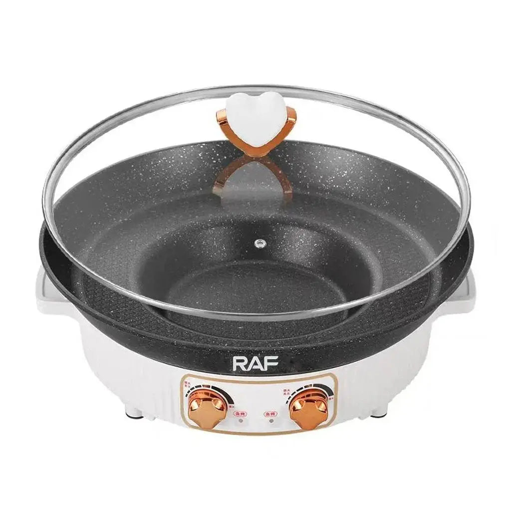 Tigaie electrică 2 în 1, RAF R5416, 1600W, 2L, cu capac și suprafață de prăjire/fierbere Glorio