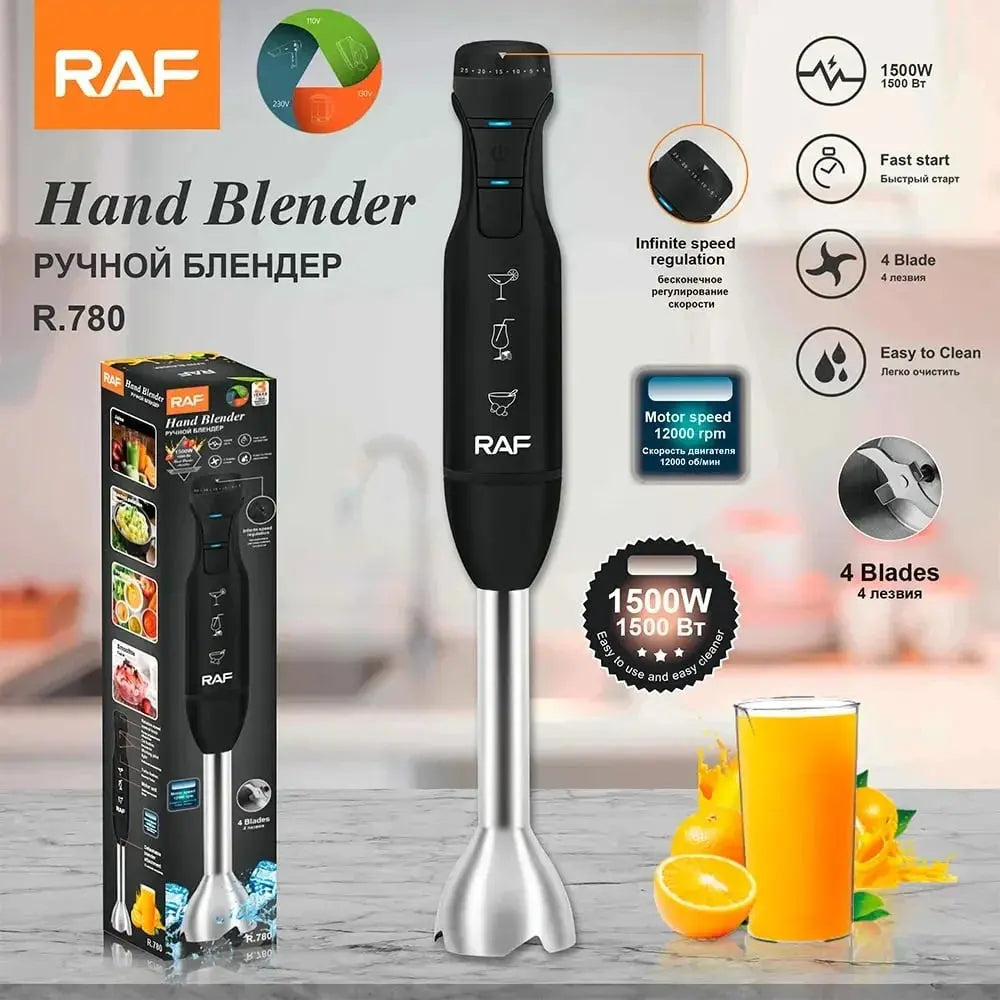 Blender Vertical de Mână, RAF R780, 1500W, 12000 RPM, 4 Lame din Oțel Inoxidabil, 42x6 cm Glorio