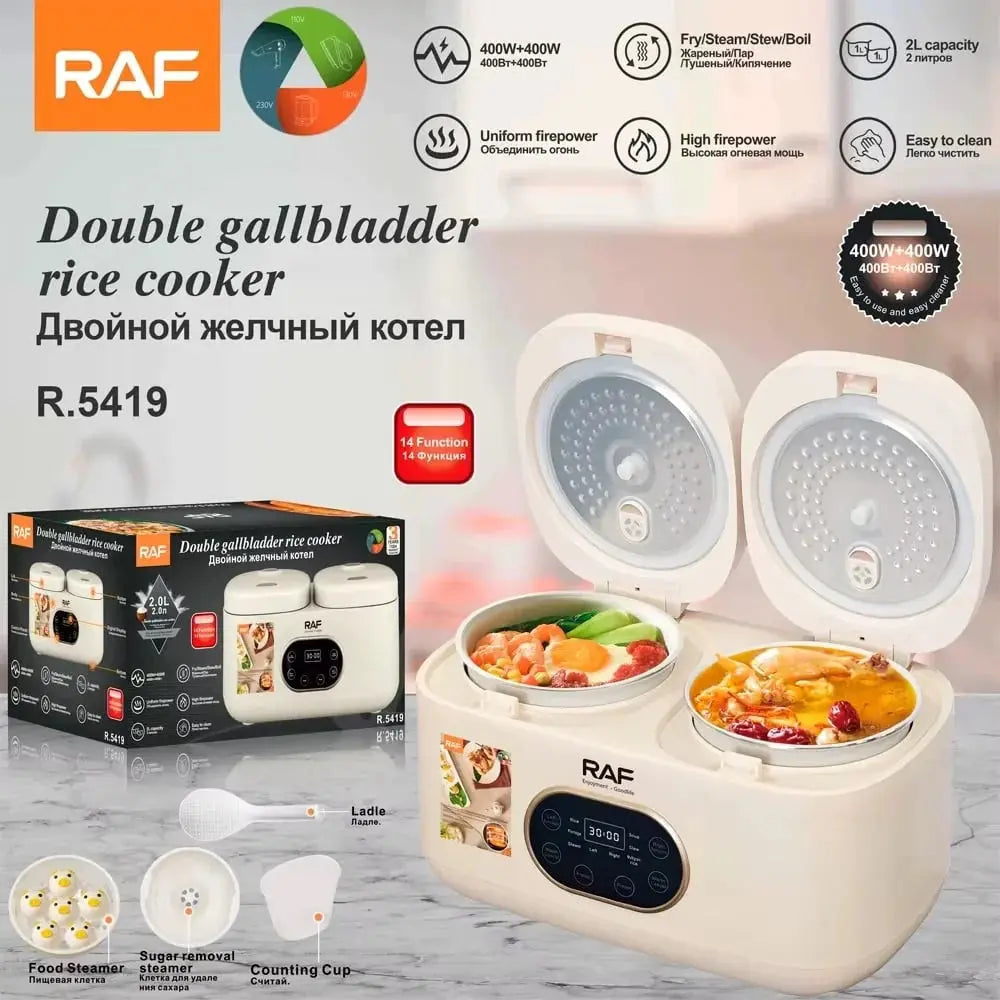 Aparat electric multifunctional rice cooker, RAF R5419, 800W, 4L, 14 functii, 2 compartimente Glorio