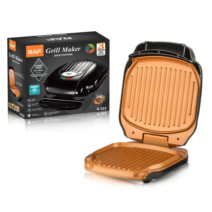 Sandwich Maker Grill Panini RAF R.522, Suprafață Antiaderentă, 850W Glorio