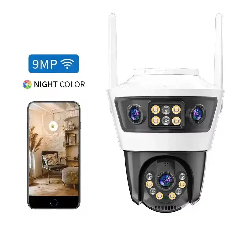 Camera de Supraveghere cu 3 Lentile, PTZ 355°, Jortan JT-6, WiFi, IP66, HD, 9 MP, 1920 x 1080 pixeli ,Aplicatie Yoosee + Card 32GB CADOU Glorio.ro