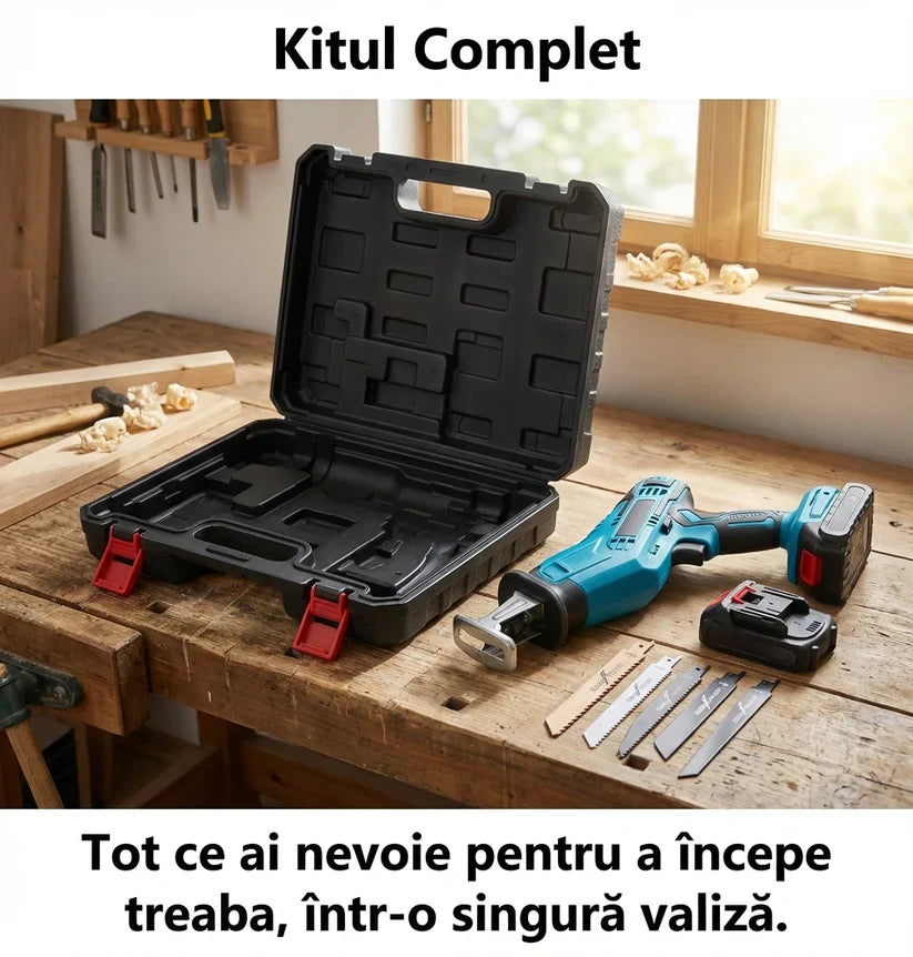 Fierăstrău Sabie Reciproc cu 2 Acumulatori 48V - Tăiere Lemn & Metal, 4000RPM + 4 Lame Incluse (Compatibil Makita) Glorio