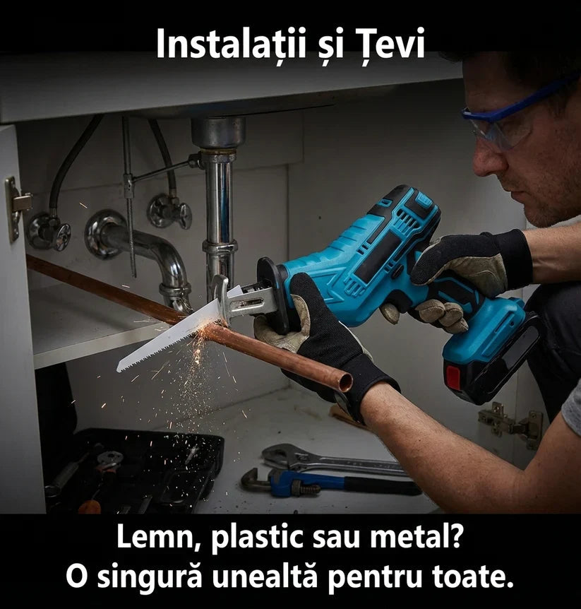 Fierăstrău Sabie Reciproc cu 2 Acumulatori 48V - Tăiere Lemn & Metal, 4000RPM + 4 Lame Incluse (Compatibil Makita) Glorio