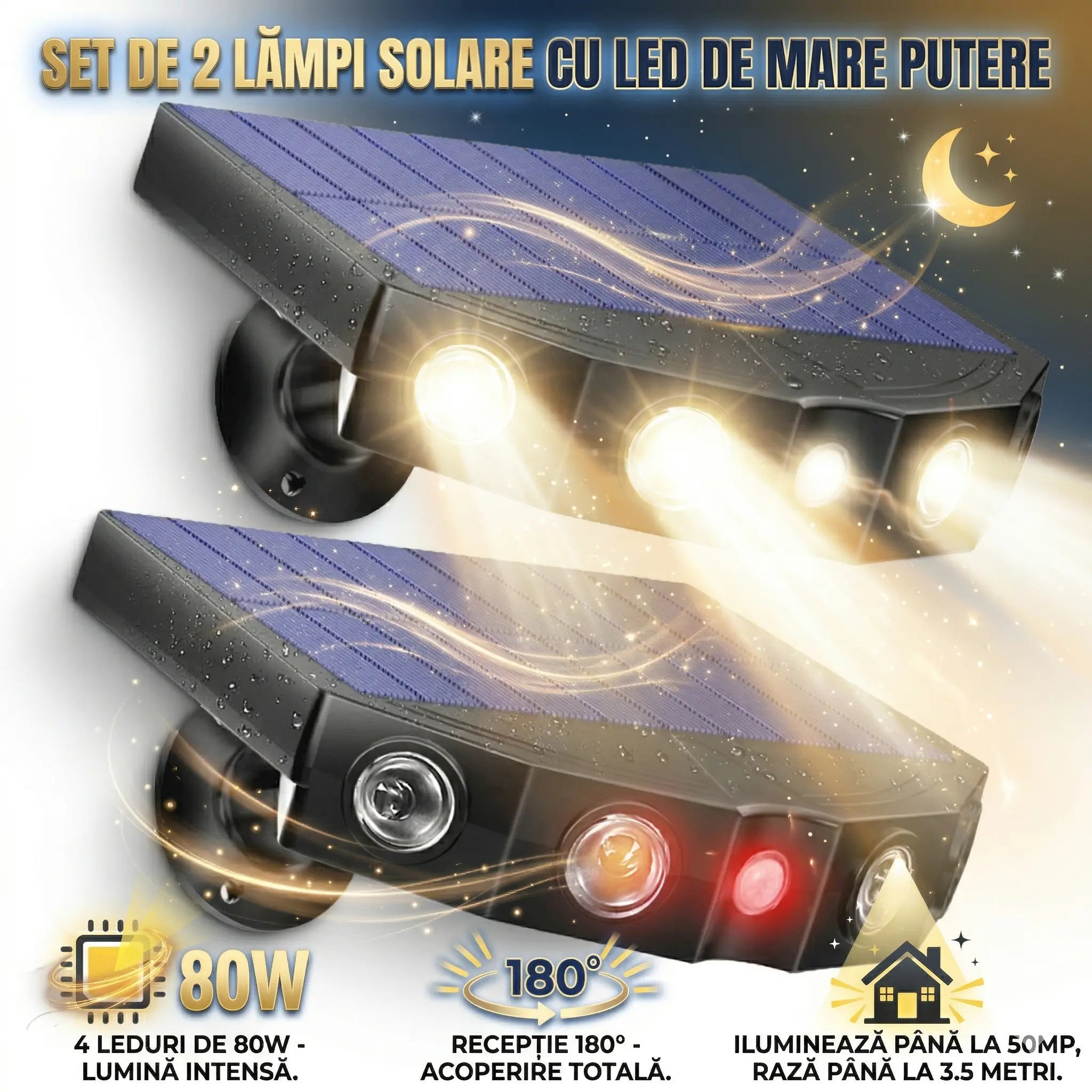 Set 2 Lampi Solare Ultra-Puternice – Securitate si Lumina la 180° Glorio.ro