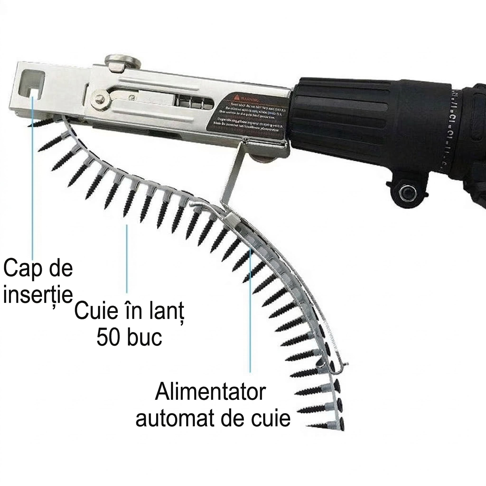 Adaptor Automat de Înșurubat Tip Bandă pentru Bormașină, Alimentare Continuă cu Șuruburi, Aliaj Aluminiu + 50 Negrese Glorio