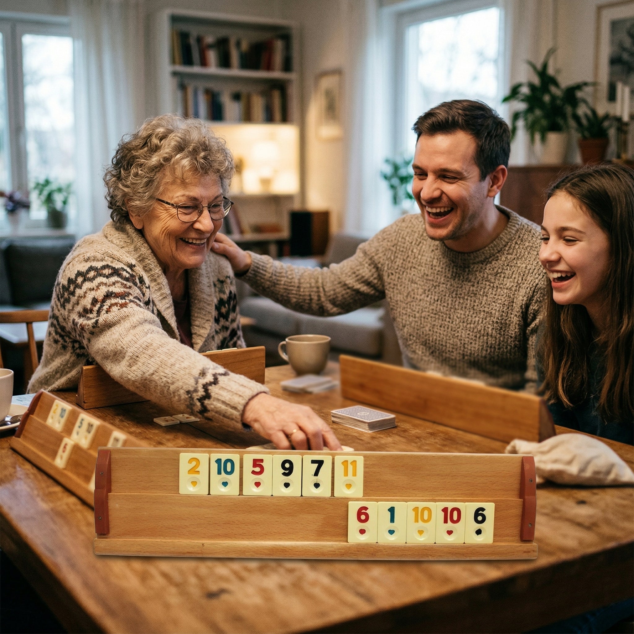 Joc Remi Rummy Kervan din Lemn Masiv, 104 Piese din Praf de Piatră, 4 Table de Joc Lăcuite, Premium Glorio