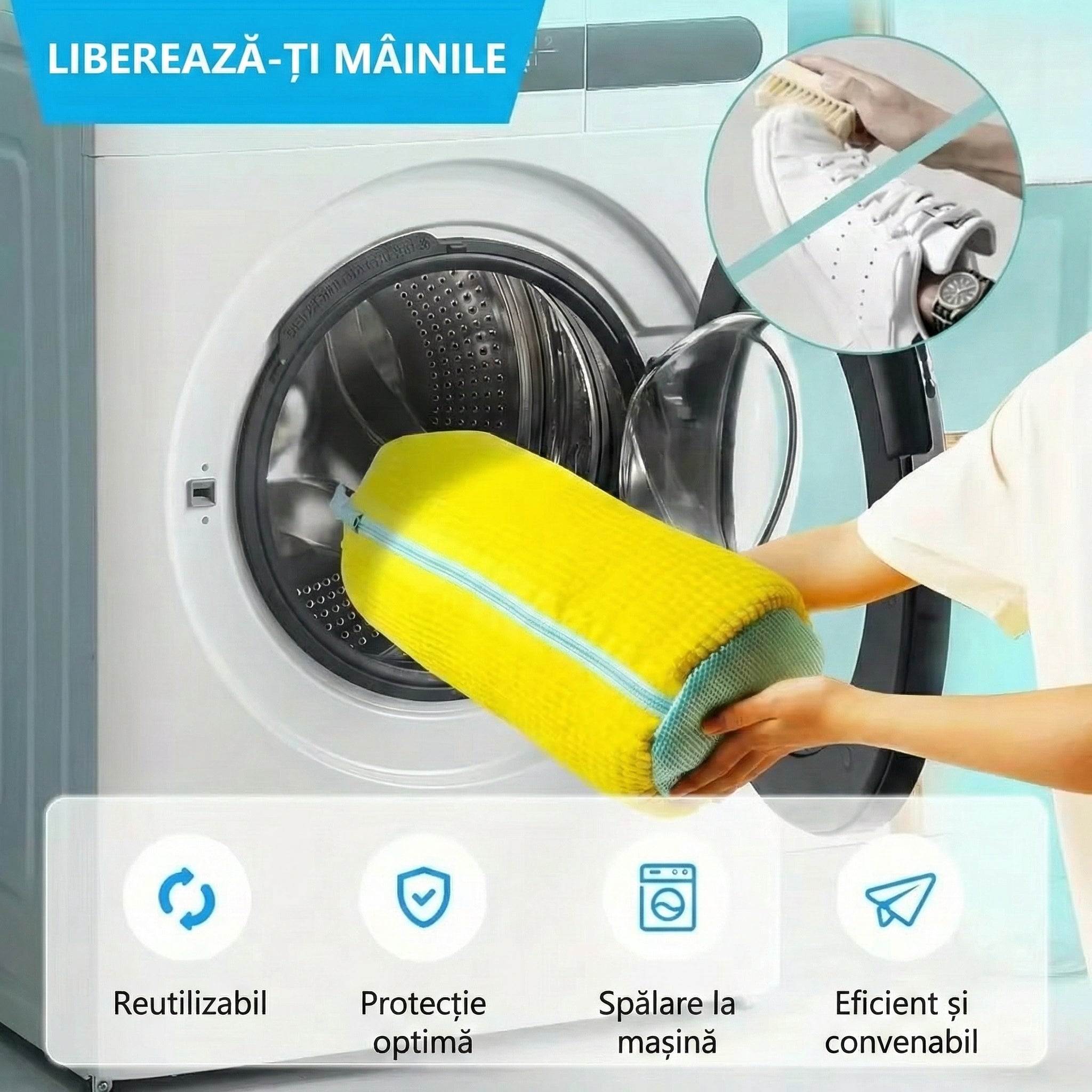 Sac de Protecție pentru Spălat Încălțăminte la Mașină, 39x19 cm, Material Rezistent, Cârlig pentru Uscare Glorio