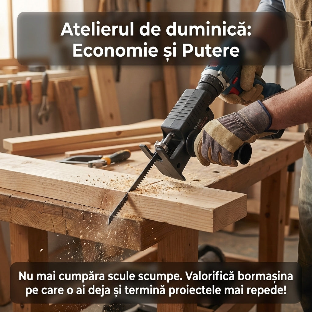 Adaptor Ferăstrău Pendular pentru Bormașină, Include 3 Lame pentru Lemn și Metal Glorio