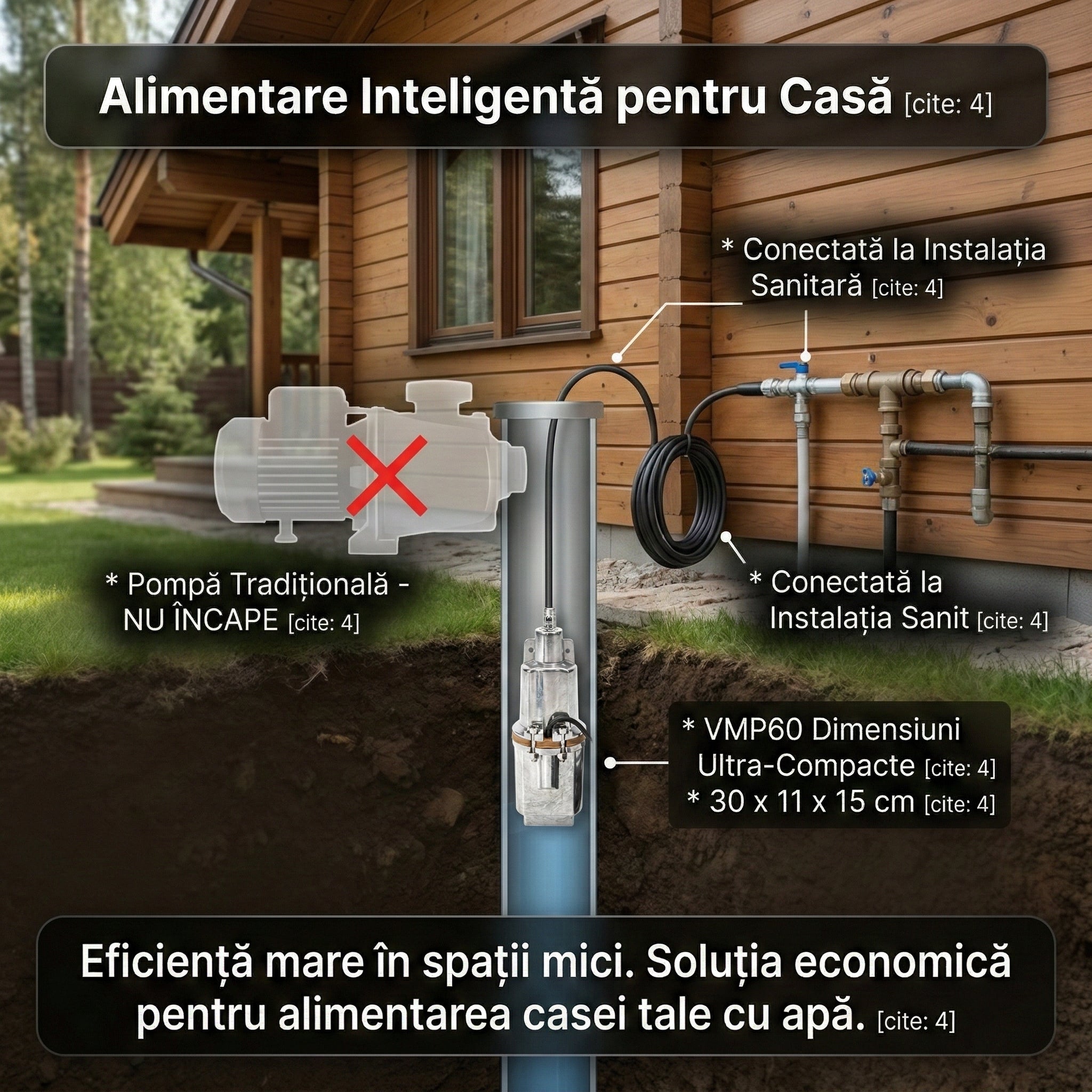 Pompă de Apă Submersibilă cu Vibrație VMP60 , 1000W, Debit 2400 l/h, Înălțime 60m, Bobinaj Cupru, Argintiu Glorio