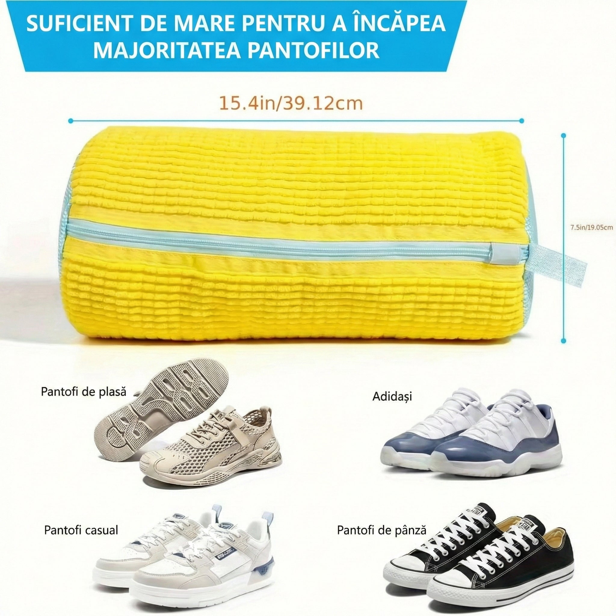 Sac de Protecție pentru Spălat Încălțăminte la Mașină, 39x19 cm, Material Rezistent, Cârlig pentru Uscare Glorio