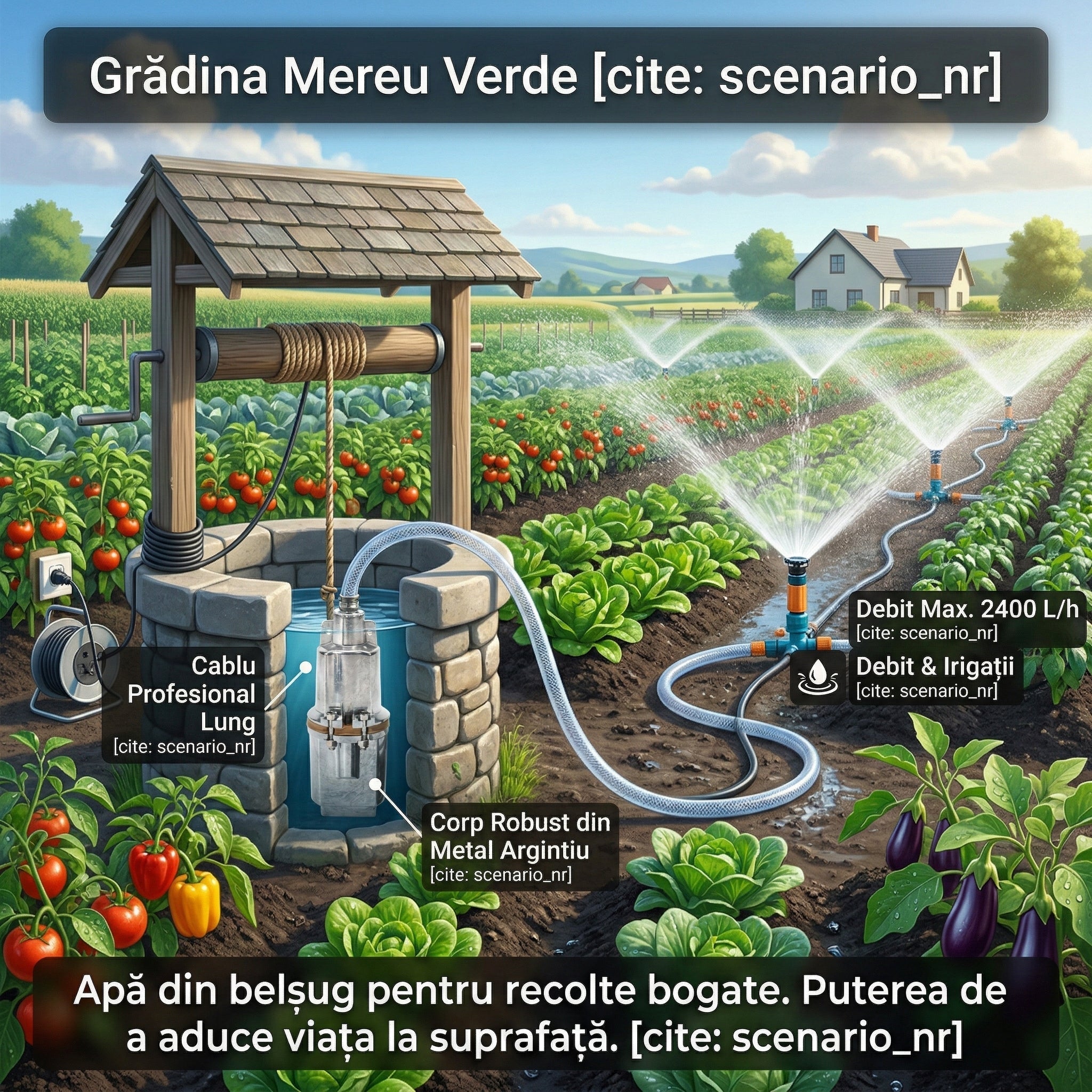 Pompă de Apă Submersibilă cu Vibrație VMP60 , 1000W, Debit 2400 l/h, Înălțime 60m, Bobinaj Cupru, Argintiu Glorio
