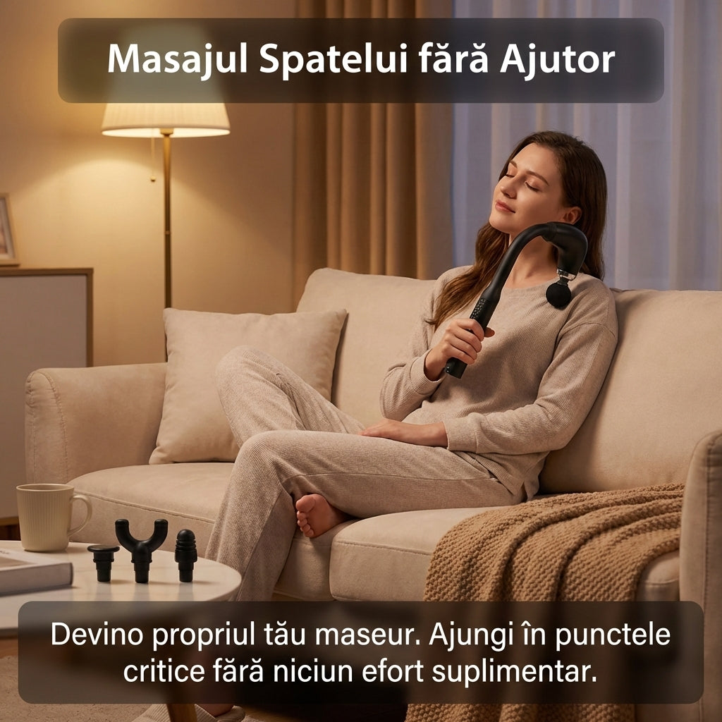 Aparat de Auto-Masaj Profesional Tip Cârlig, 9 Trepte, Spate și Umeri, Acumulator 1200mAh, USB, Negru Glorio