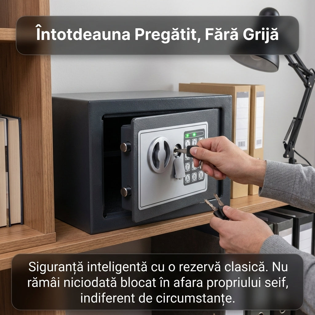 Seif Metalic Clarkson™ din Oțel cu Inchidere Electronica și Cheie, 23 x 17 x 17 cm Glorio