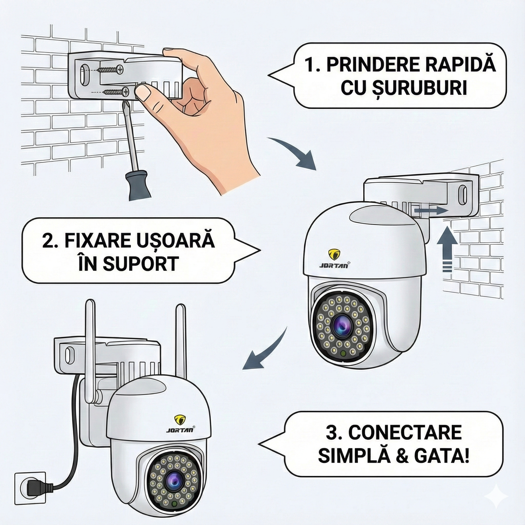 Set 8 Camere Wifi Jortan 8161QJ, 2 Megapixeli, 28 PIR LED, Night Vision, Smart Tracking Glorio