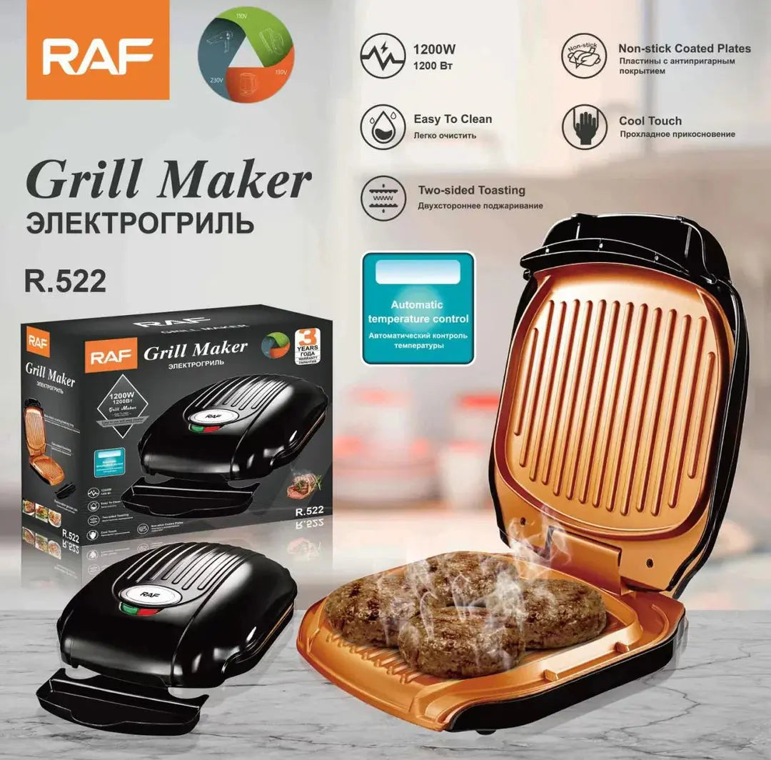 Sandwich Maker Grill Panini RAF R.522, Suprafață Antiaderentă, 850W Glorio