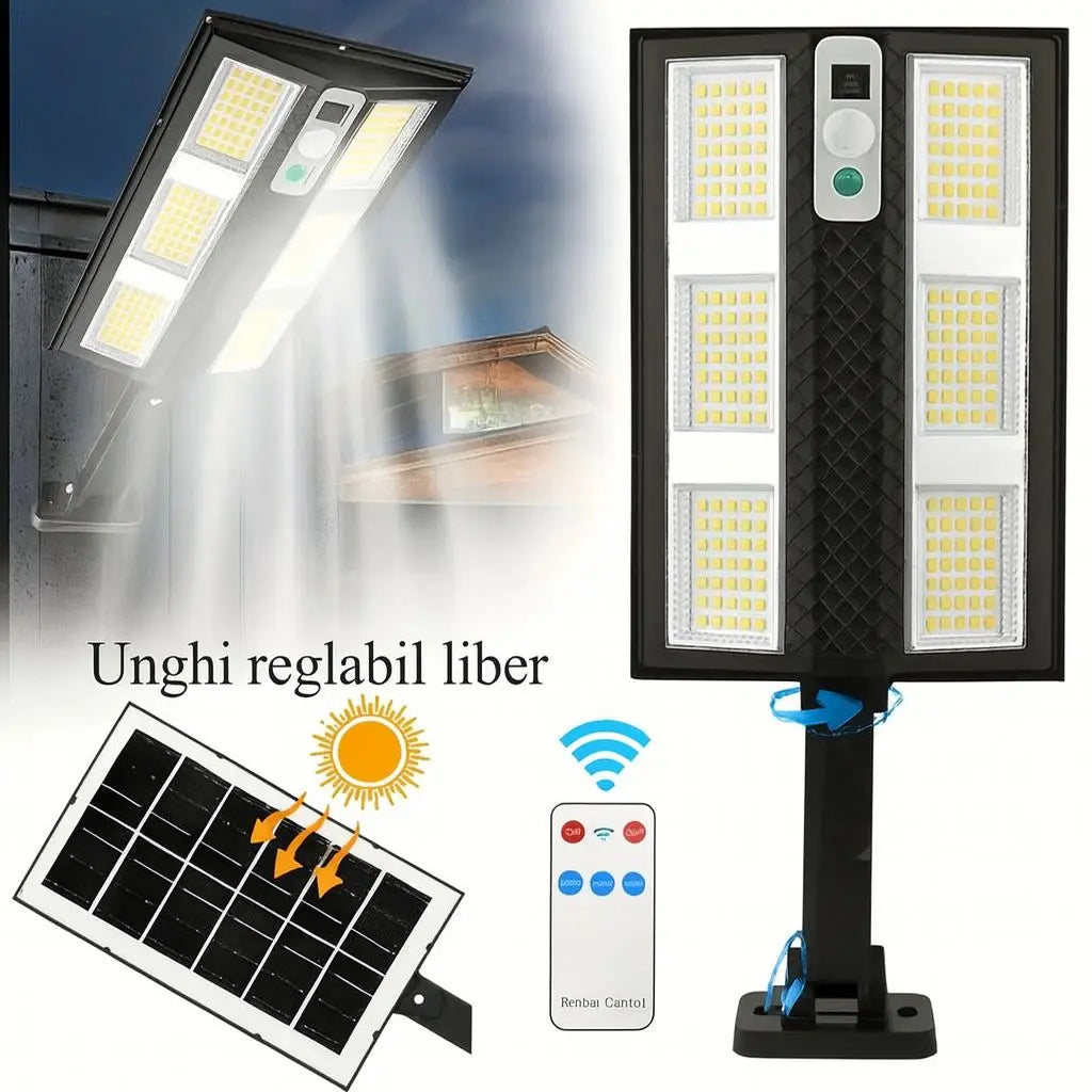 1+1 GRATIS Lampa Solara Puterinca LED 210 Cu Senzor De Miscare Si Telecomanda Iluminare Puternica, Fara Facturi La Curent Neamtul.ro