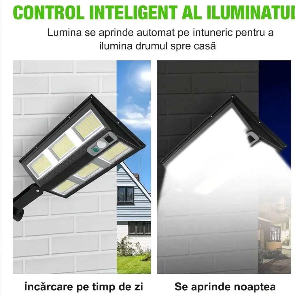 1+1 GRATIS Lampa Solara Puterinca LED 210 Cu Senzor De Miscare Si Telecomanda Iluminare Puternica, Fara Facturi La Curent Neamtul.ro