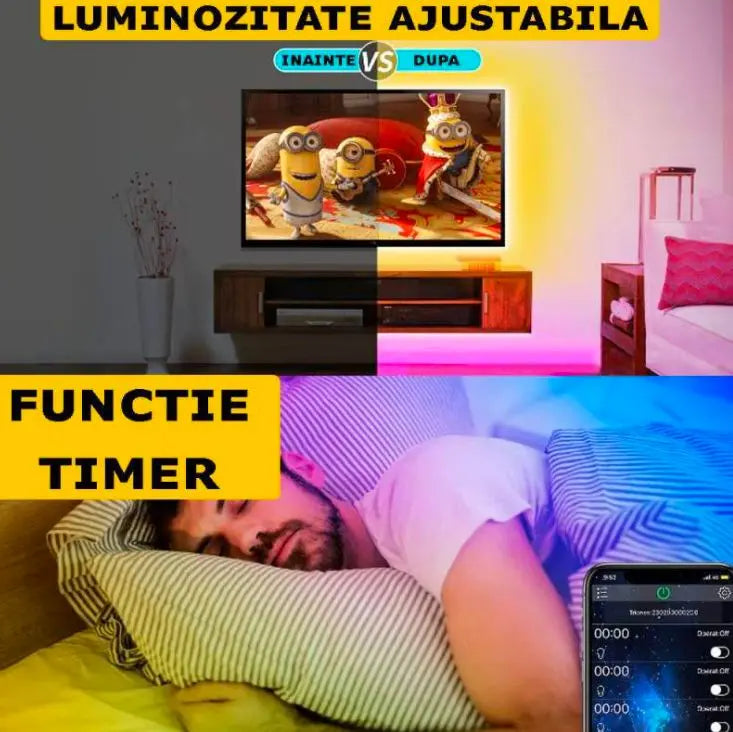 1+1 GRATIS: Banda Led Smart RGB - Cu Telecomanda + Control Din Telefon Doimeseriasi.ro