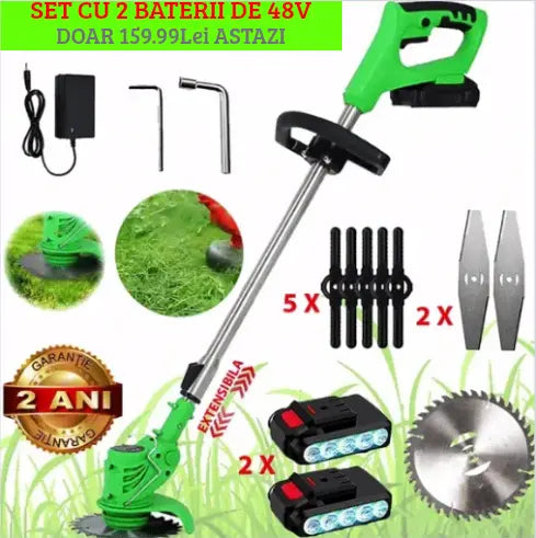 Motocoasa Gospodarul Cu 2 BATERII de 48V, Putere 800W, Cu Brat Extensibil, Pentru Gazon, 8 Lame Diferite Glorio.ro