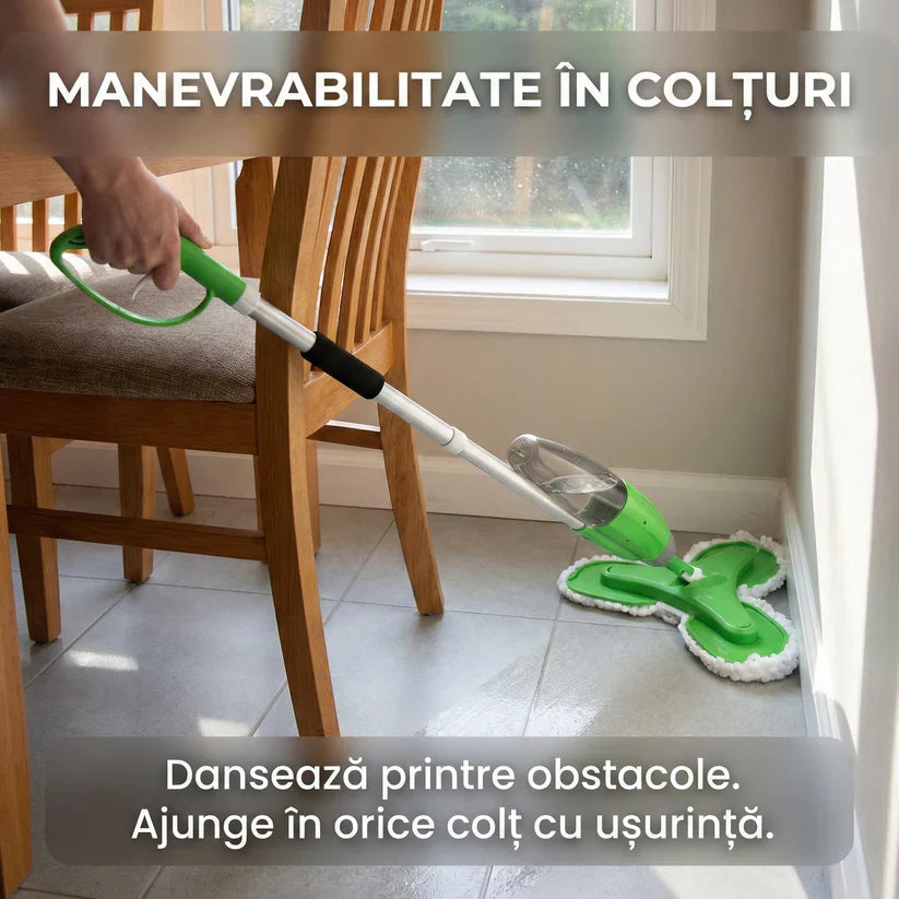 Mop Triplu cu Pulverizator și 3 Capete Rotative, Rezervor 600ml, 3 Lavete Microfibră Incluse Glorio