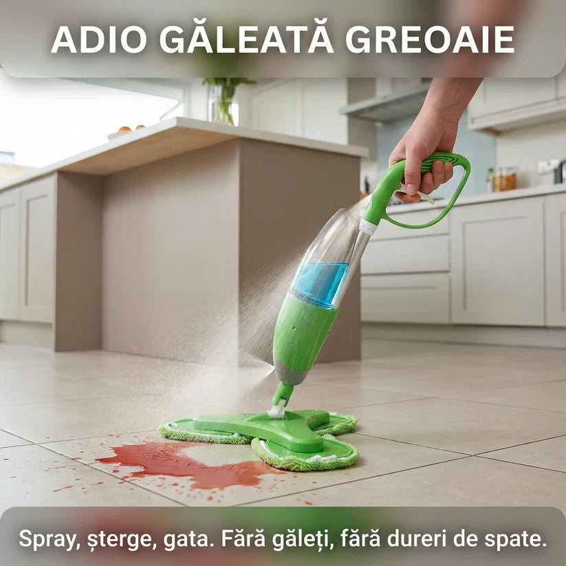 Mop Triplu cu Pulverizator și 3 Capete Rotative, Rezervor 600ml, 3 Lavete Microfibră Incluse Glorio