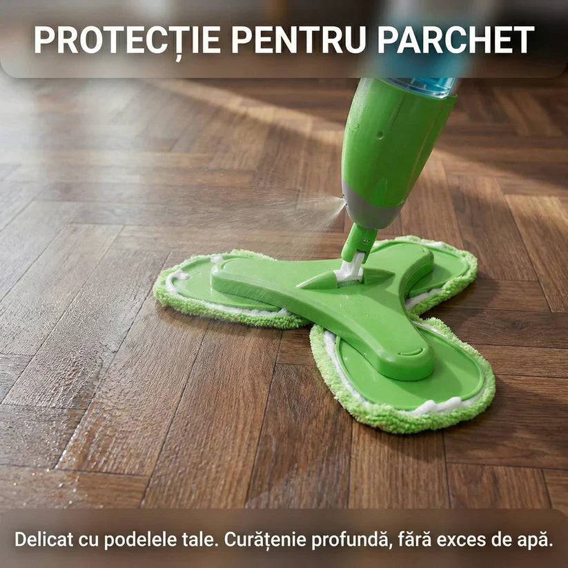 Mop Triplu cu Pulverizator și 3 Capete Rotative, Rezervor 600ml, 3 Lavete Microfibră Incluse Glorio