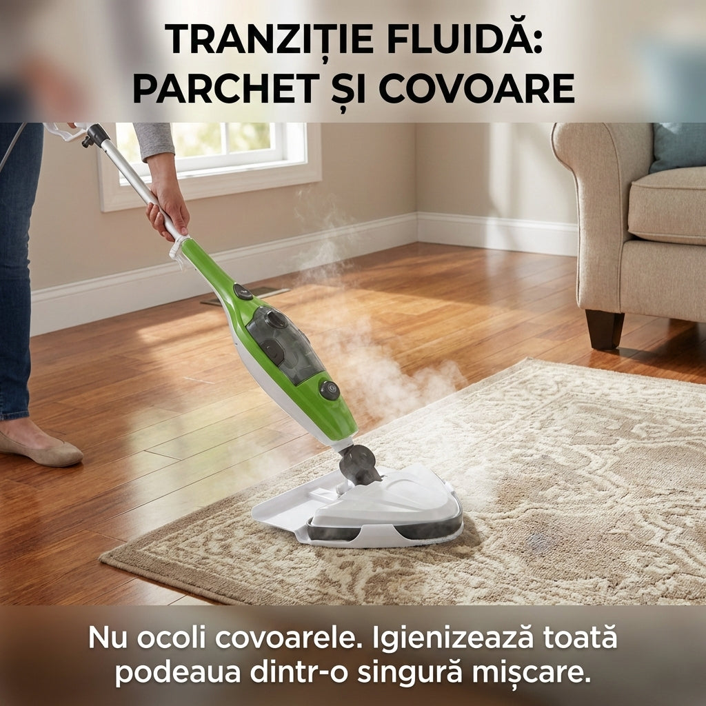 Mop cu Aburi H2O X5 Multifuncțional 10-în-1, 1300W, Dezinfectare Ecologică, Rezervor 400ml, Accesorii Incluse, Verde Glorio