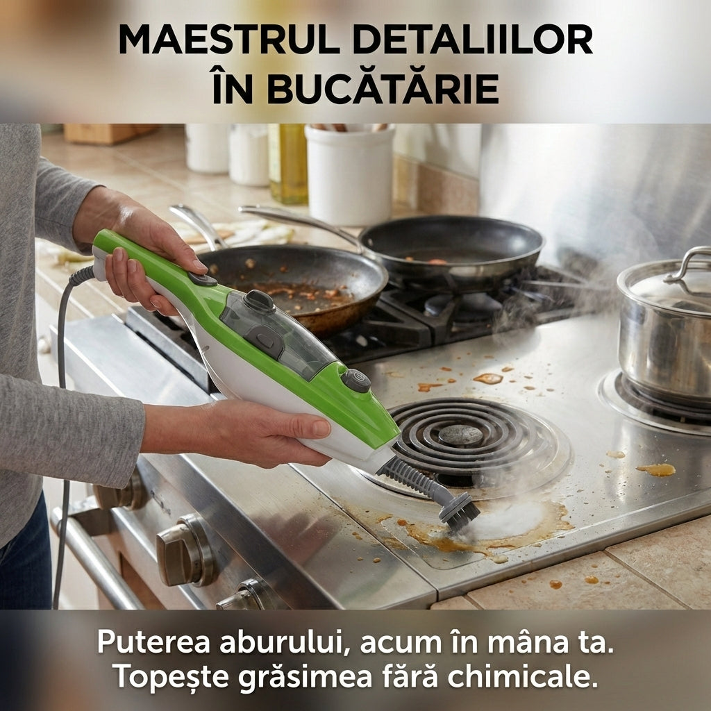 Mop cu Aburi H2O X5 Multifuncțional 10-în-1, 1300W, Dezinfectare Ecologică, Rezervor 400ml, Accesorii Incluse, Verde Glorio