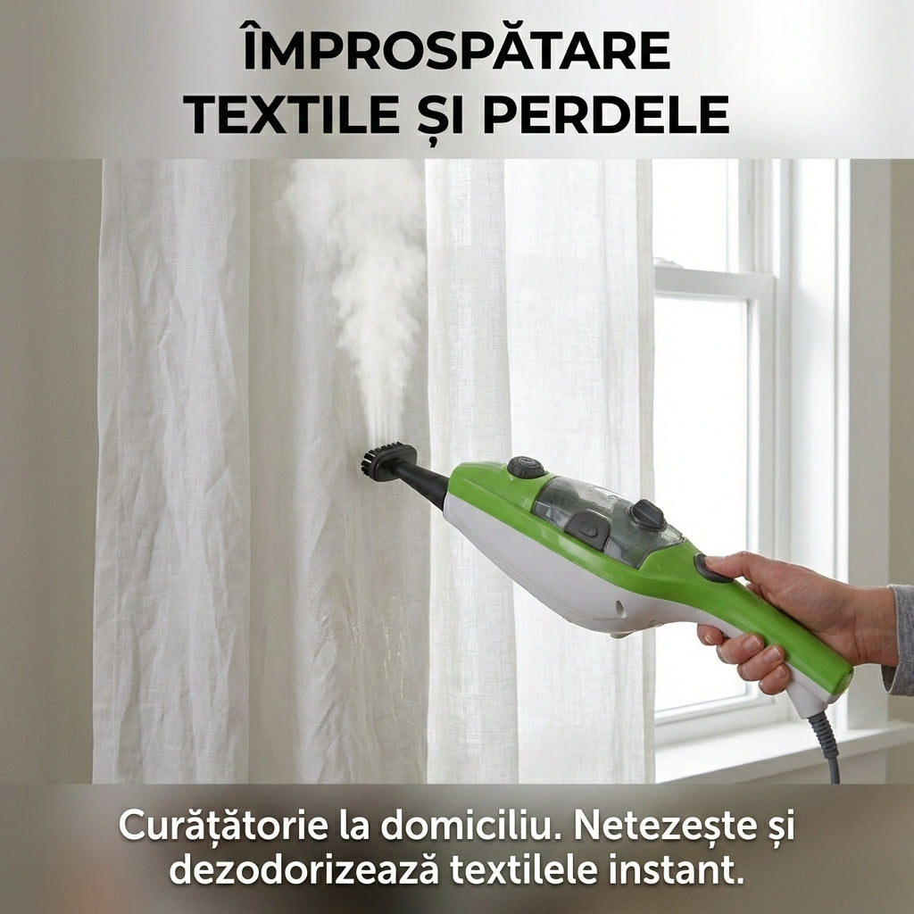Mop cu Aburi H2O X5 Multifuncțional 10-în-1, 1300W, Dezinfectare Ecologică, Rezervor 400ml, Accesorii Incluse, Verde Glorio