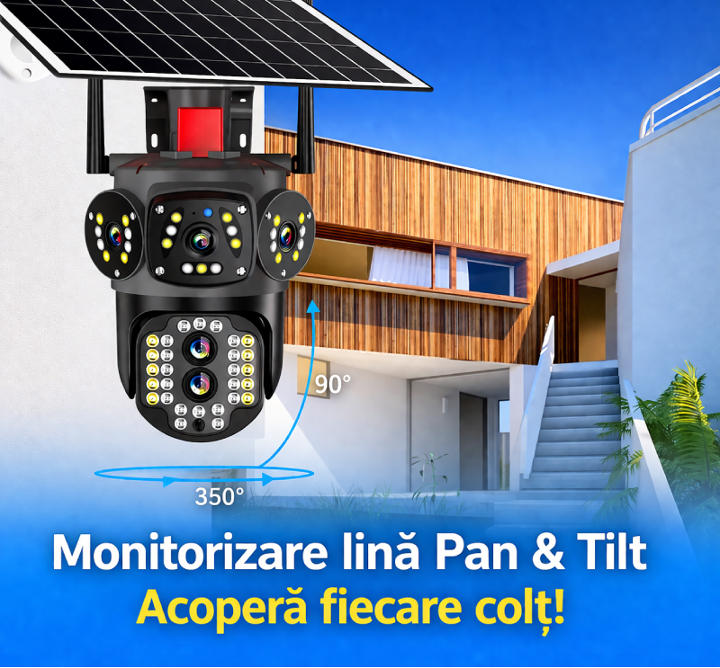 Camera supraveghere solara PRO 6MP, 4G, Baterie reincarcabila, Vedere nocturna color, Detectie miscare, Tracking uman, Audio bidirectional, Panou solar, IP66 Glorio