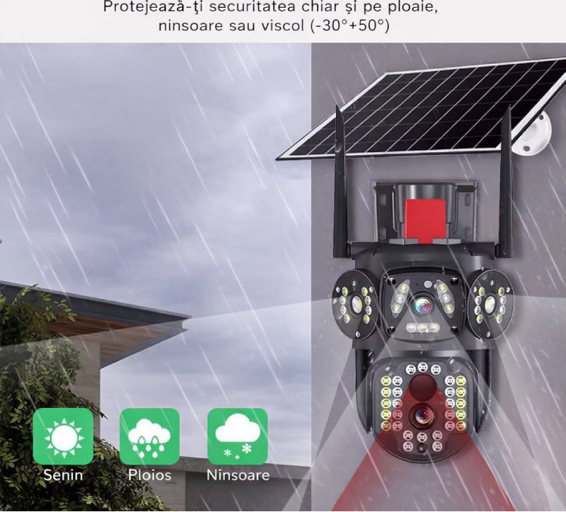 Camera supraveghere solara PRO 6MP, 4G, Baterie reincarcabila, Vedere nocturna color, Detectie miscare, Tracking uman, Audio bidirectional, Panou solar, IP66 Glorio