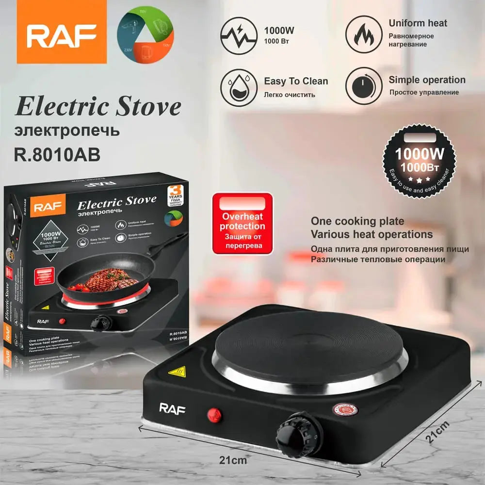 Plită Electrică Ceramică RAF R.8010AB, 1000W, controltemperatură și protecție la supraîncălzire Glorio