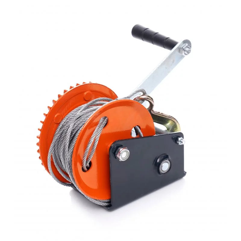 Troliu Manual Puternic 550 KG cu Carlig, Manivela, Reductor Melcat cu Auto-Blocare Glorio