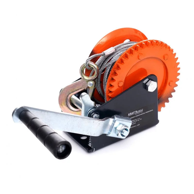 Troliu Manual Puternic 550 KG cu Carlig, Manivela, Reductor Melcat cu Auto-Blocare Glorio