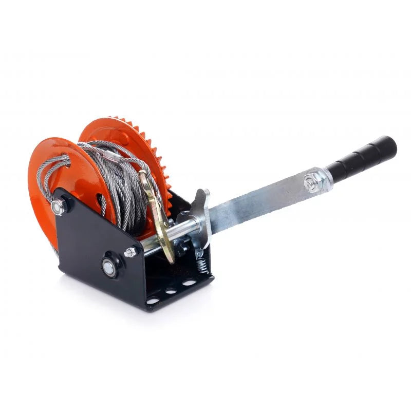 Troliu Manual Puternic 550 KG cu Carlig, Manivela, Reductor Melcat cu Auto-Blocare Glorio