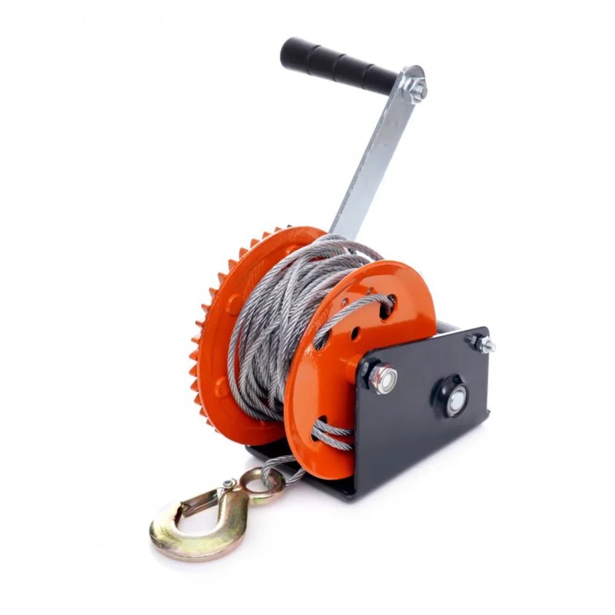 Troliu Manual Puternic 550 KG cu Carlig, Manivela, Reductor Melcat cu Auto-Blocare Glorio