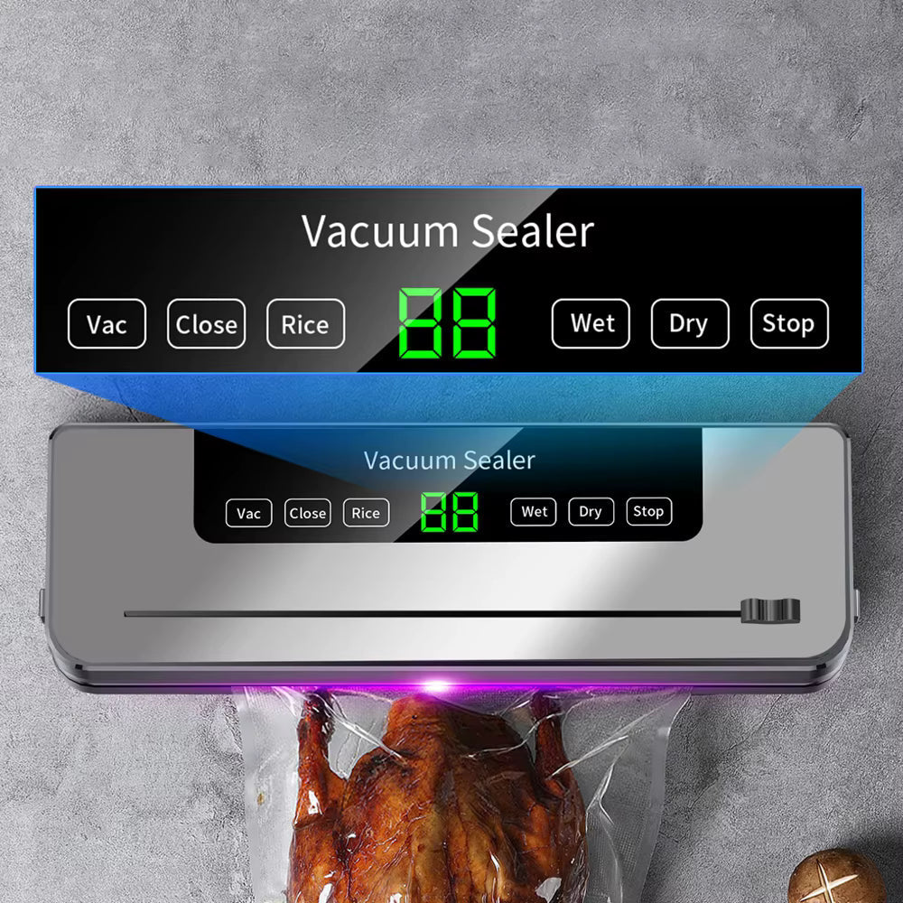 Aparat de Vidat și Sigilat Alimente Profesional, 120W, Sterilizare UV, Cutter Integrat, 6 Moduri de Operare, Include 10 Pungi, Gri Metalic Glorio