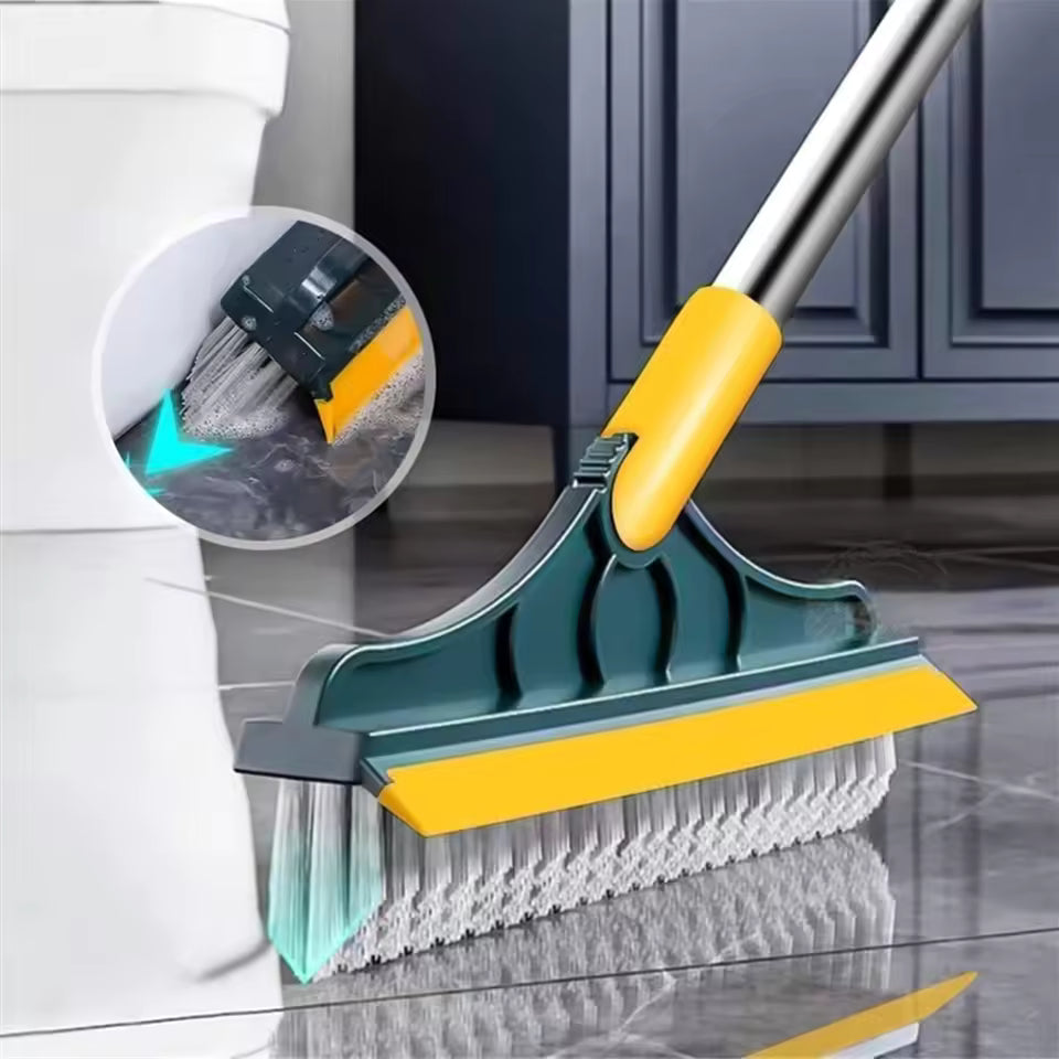 Perie de Curățare 2 în 1 pentru Podele și Rosturi, Mâner Lung din Oțel Inoxidabil, Cap Rotativ 120°, Racletă Integrată, Design în V Glorio