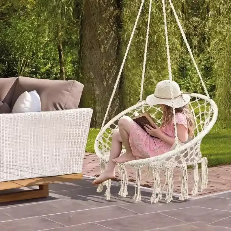 Leagăn Suspendat cu Franjuri, Bumbac Împletit, 150kg, Interior/Exterior Glorio