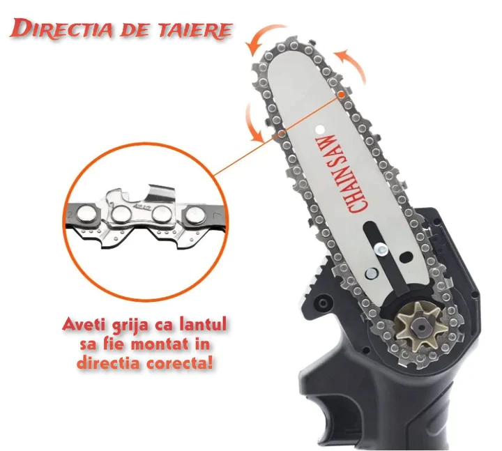 Pachet PROMO: Mini Fierastrau Electric Cu Acumulatori 24V, 2x Baterie + 2x Lant + 2x Lama, 4 Inch + CADOU Water Zoom Doimeseriasi.ro