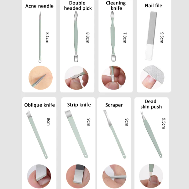 Trusă de manichiură/pedichiură ProNail® 16 piese, geantă pentru depozitare, Negru mat, Oțel inoxidabil