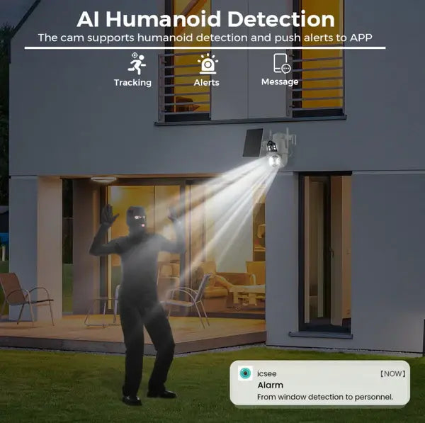 Camera de supraveghere JORTAN cu 2 lentile rotative, conexiune WiFi si INCARCARE SOLARA Doimeseriasi.ro