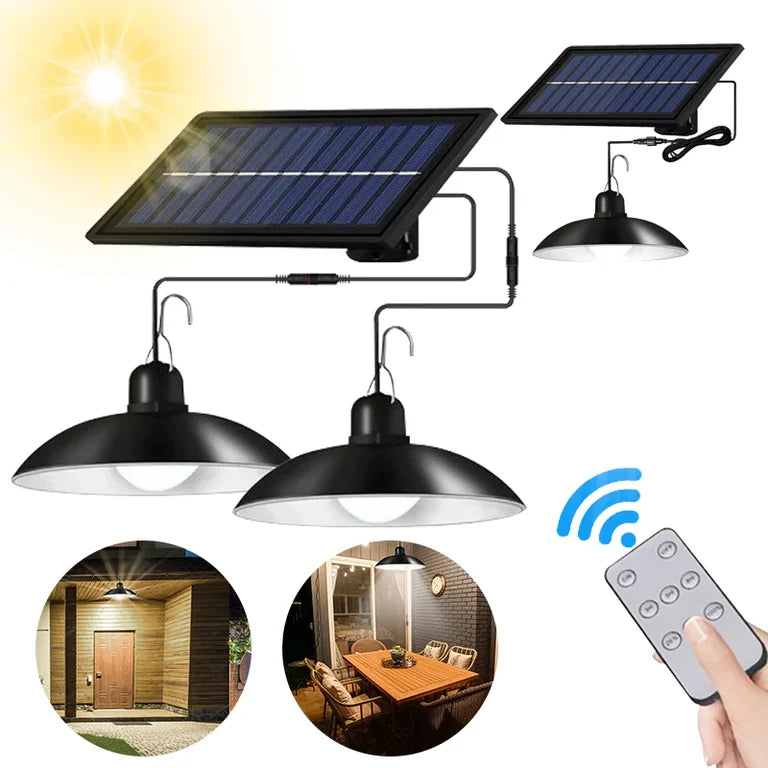 Set panou solar cu 2 becuri LED cu aplica, telecomanda, 100W Glorio